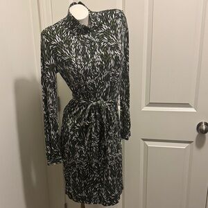 Tory Burch Black and White Leaf Pattern Dress - 100% Silk